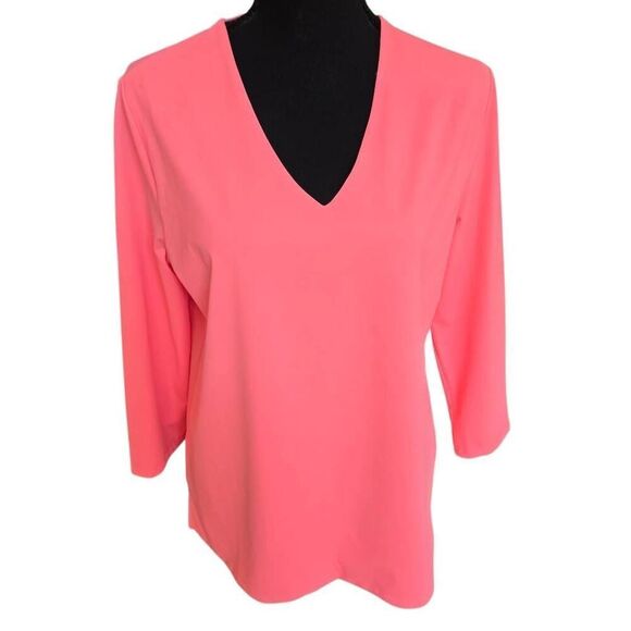 Jean Pierre Klifa Womens V Neck Pullover Solid Pink Top Size Large - Picture 1 of 10